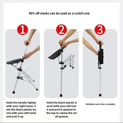 💥2-in-1 Folding Crutch Stool | Instant Seat Conversion |Non-Slip Base |Perfect Mobility Aid for Elderly| Best Gift for Seniors